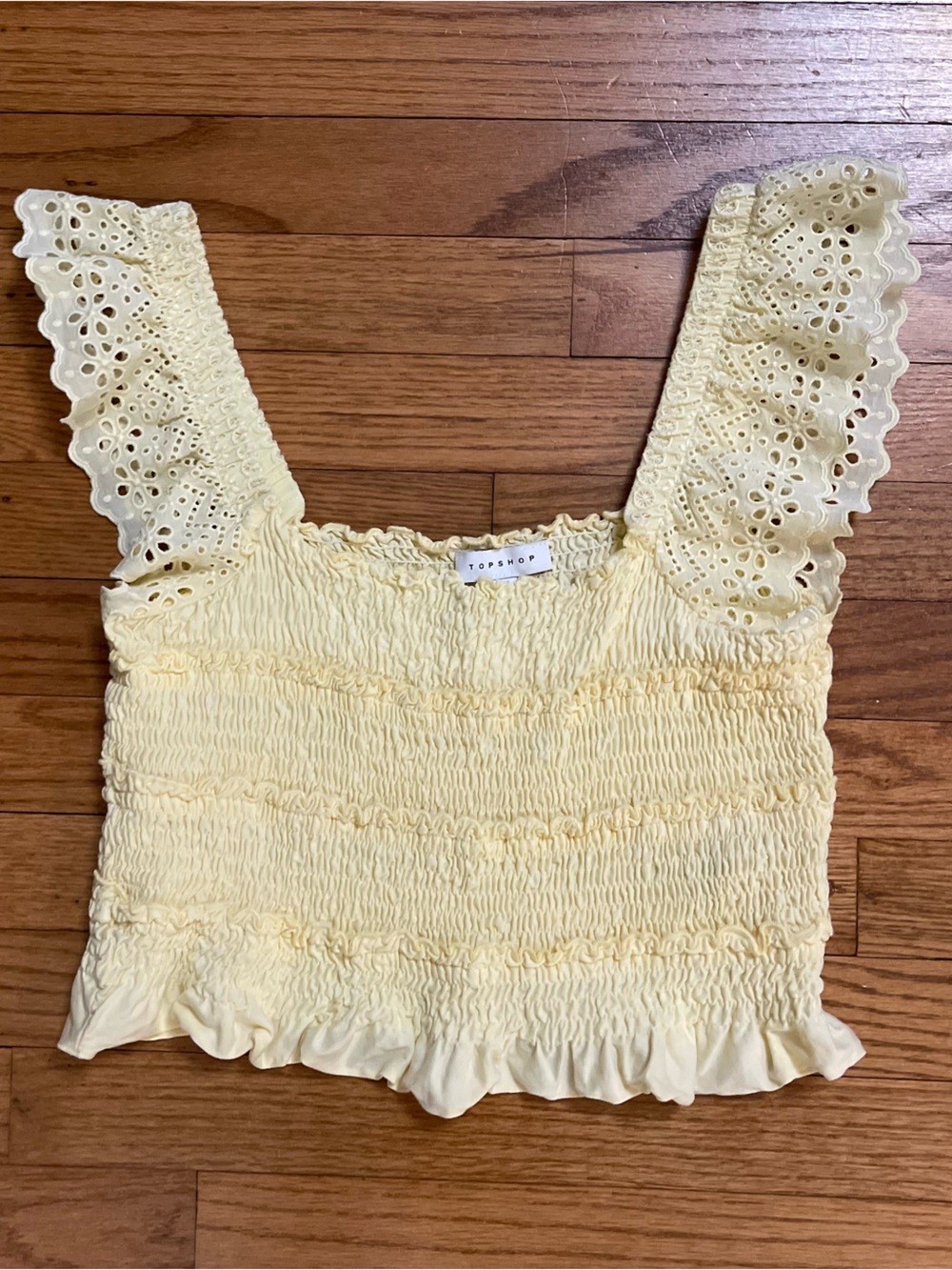 Topshop yellow smocked ruffle strap tank top size 12